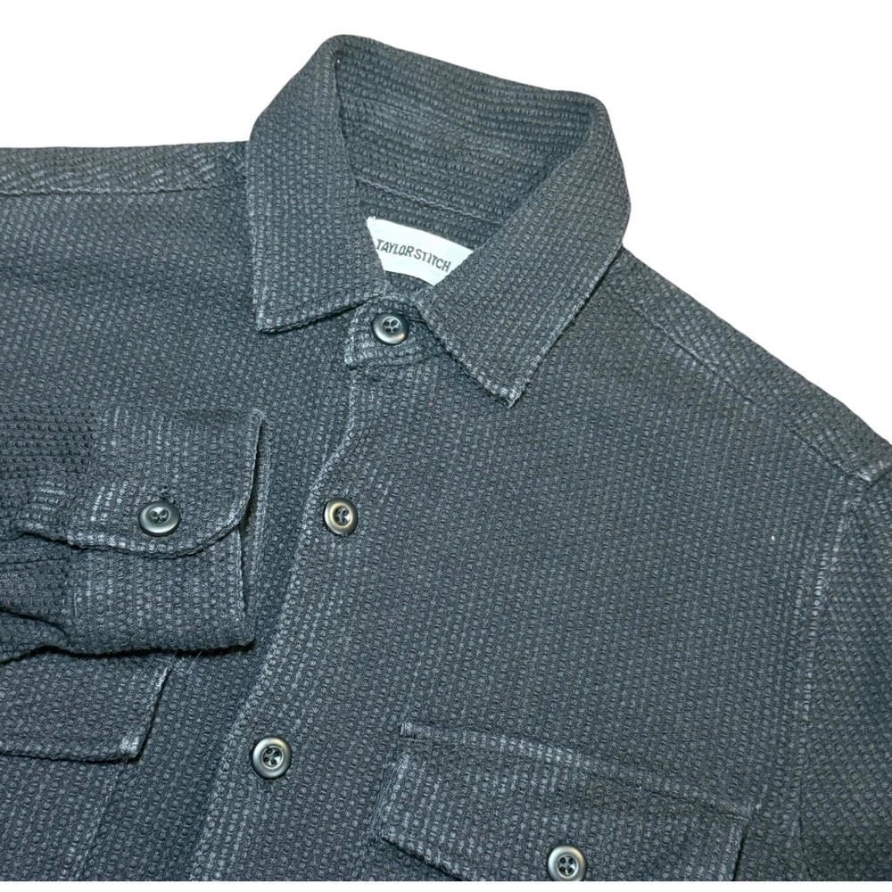 Taylor Stitch Mens Organic Cotton Waffle Weave Button Down Shirt Black Size 36